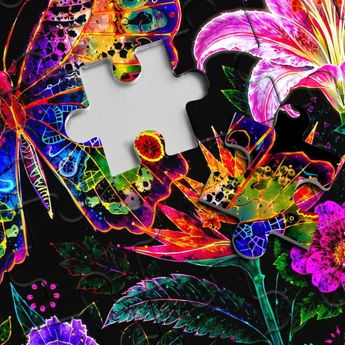 Vista 3 de Colorful Flower Butterfly Neon Art Jigsaw Puzzles 1000 Pieces for Adults