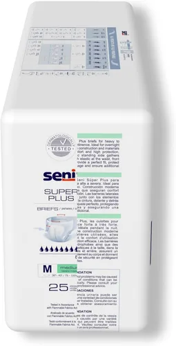 Vista 8 de Seni Super Plus - Calzoncillos unisex para incontinencia para adultos con pestañas, talla M (30-43 pulgadas), 50 unidades (2 paquetes de 25)