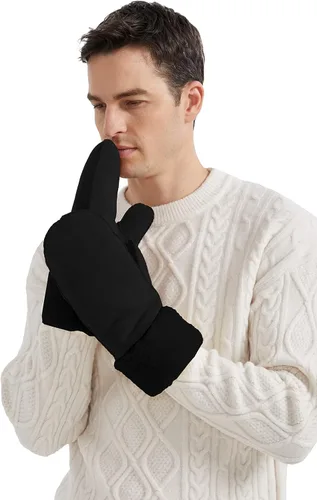 Vista 4 de Surblue Manoplas de gamuza de oveja de invierno para hombre, piel de oveja de alta calidad, cálido puño grueso forrado de lana de cordero