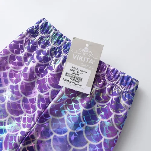 Vista 5 de VIKITA Leggings elásticos para niñas con escamas brillantes, pantalones ajustados de colores elegantes para fiesta de cumpleaños de 2 a 12 años