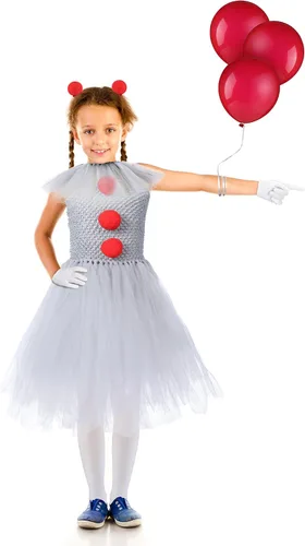 Vista 5 de Hercicy Disfraz de payaso de Halloween para niñas, incluye tutú, guantes, calcetines, globos, cintas para cosplay
