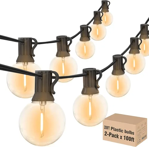 Vista 8 de Achin 50FT Solar String Lights Outdoor with 32 LED Bulbs 1.5FT Bulbs Spacing,Patio String Lights Whith Remote, IP65 Waterproof, 3600mAm Battery