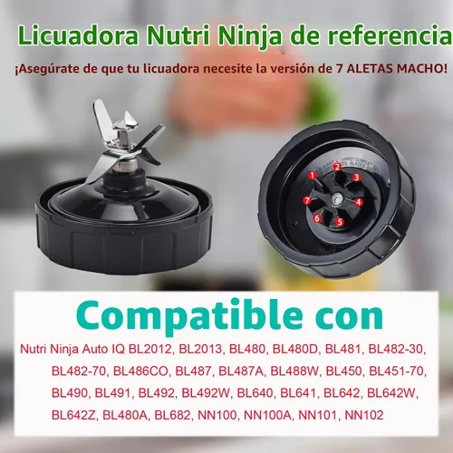 Vista 4 de Cuchilla extractora de licuadora para licuadora Ninja, hoja extractora de 7 aletas con junta de goma y cepillo de limpieza, compatible con Nutri