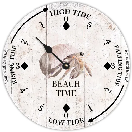Vista 9 de Reloj de marea vintage de playa, hora de playa, cangrejo oceánico, reloj de madera, reloj de marea de madera, reloj de marea alta y baja, reloj