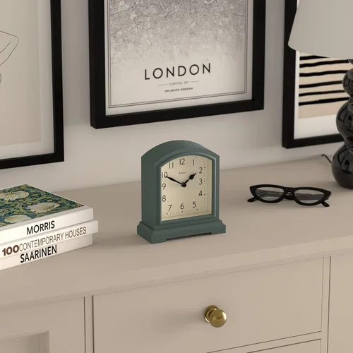 Vista 4 de JONES CLOCKS® Tavern - Reloj de repisa Diseño moderno de arco superior Verde espárragos Estilo clásico contemporáneo para escritorio, mesa