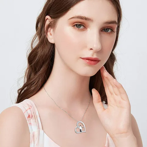 Vista 3 de POPKIMI Collar de plata de ley con colgante de loboelefantespandaspingüinos para mamá e hija