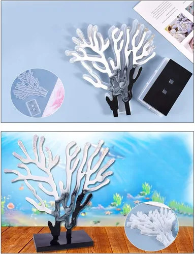Vista 3 de 3 moldes de resina de arrecife de coral, molde de silicona de algas marinas con soporte, moldes de epoxi, soporte de exhibición de joyas