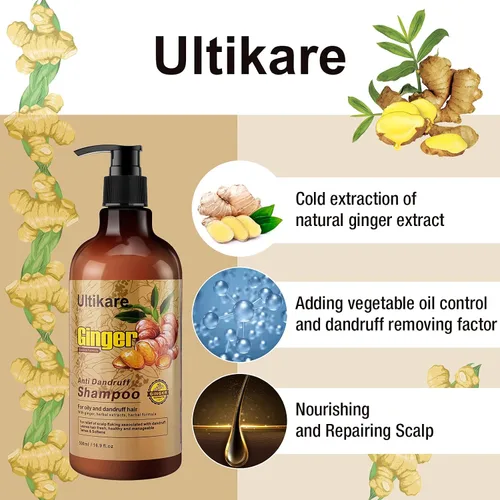 Vista 3 de Champú de jengibre para el cabello caspa, tratamiento anticaspa, champú para el cuidado del cuero cabelludo seco con picazón, aceite de extracto