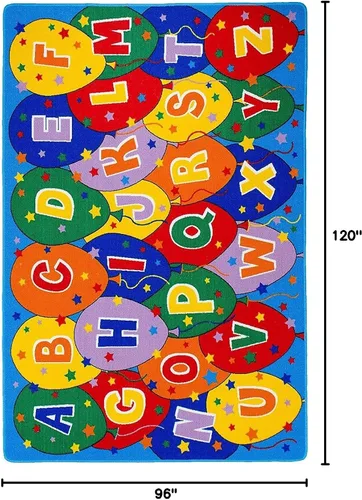 Vista 2 de Champion Rugs Alfombra para niños/habitación de bebé/guardería/aula/sala de juegos. Alfabeto ABC. Globos. Educativo. Divertido. Parte trasera de gel