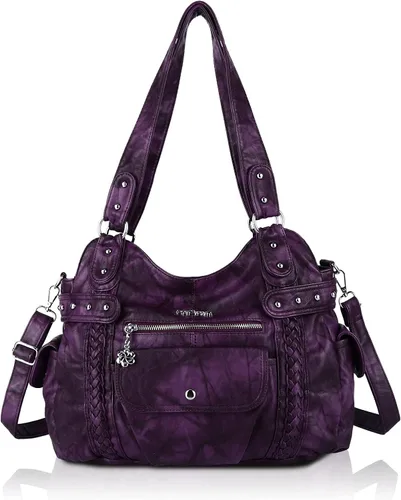 Vista 188 de Angel Barcelo - Bolsa de hombro amplia para mujer, diseño Hobo, cuero lavado