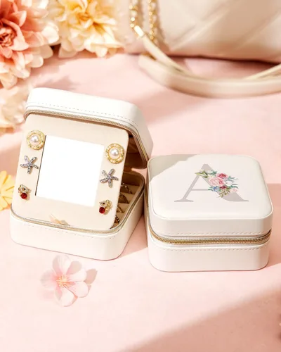 Vista 5 de Enthralite Joyero de viaje para regalo personalizado, artículos esenciales de viaje para mujeres, organizador de viaje para joyas, pequeño joyero