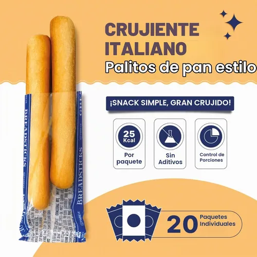 Vista 2 de Palitos de pan mini lisos, 2 bolsas individuales. Paquete de 20