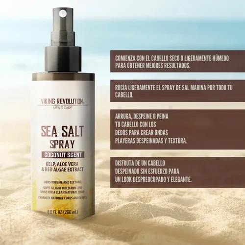 Vista 2 de Viking Revolution Spray de Sal Marina de Coco para Cabello de Hombres – Spray Texturizante para el Cabello con Kelp, Aloe Vera y Extracto de Algas