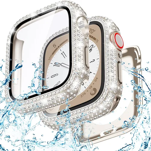Vista 11 de Goton Funda de 40 mm impermeable con brillo para Apple Watch, protector de pantalla SE 3/2/1, Serie 6/5/4 de 40 mm, parachoques frontal de PC