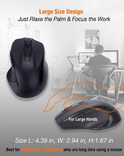 Vista 9 de Ratón inalámbrico USB C, ergonómico de gran tamaño, recargable para juegos y oficina con 4 ajustes de DPI de nivel, 6 botones, para MacBook Pro