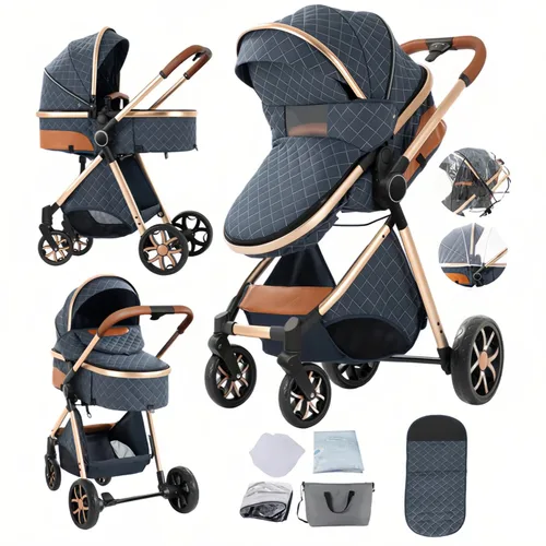 Vista 14 de Cochecito de bebé 2 en 1 con modo moisés, cochecito reversible, plegable con un solo clic, cochecito de viaje para recién nacido, cochecito