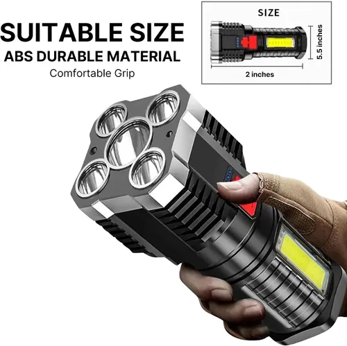 Vista 2 de TetraBeam Linterna táctica recargable con tecnología avanzada COB LED – Linternas recargables USB, luz de trabajo resistente al agua, 3 ajustes