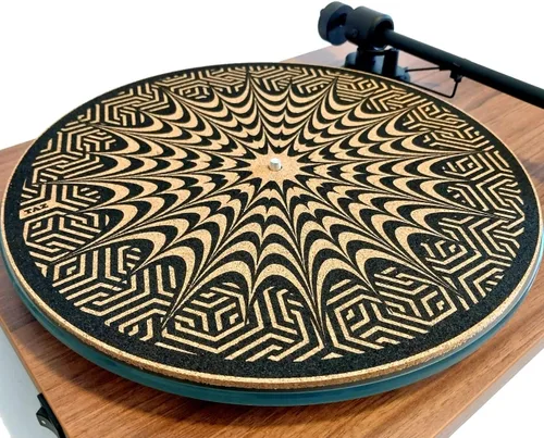 Vista 6 de Alfombrilla de corcho prémium para tocadiscos de corcho [0.157 in de grosor] para un mejor soporte de sonido en el tocadiscos de vinilo LP - Tapete