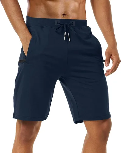 Vista 3 de Boyzn Pantalones cortos deportivos para hombre, cómodos, de algodón, con cintura elástica, con bolsillos con cremallera