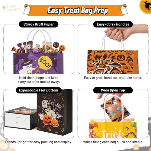 Vista 5 de Shintop 16 bolsas de regalo de Halloween con asas, bolsas de regalo