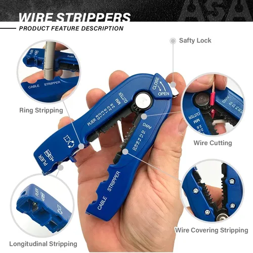 Vista 4 de ASA TOOLS CSB - Pelacables y cortador, herramienta de pelado de cables de alta resistencia múltiple para pelar cables, corte (cuchillas dobles)