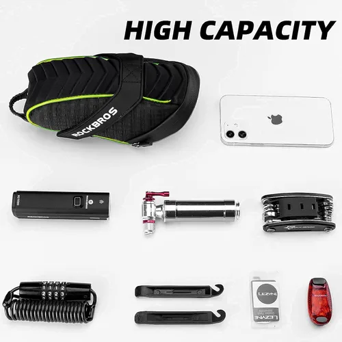 Vista 6 de ROCKBROS Bolsa de sillín de bicicleta con luz LED, bolsa de sillín de bicicleta impermeable de carcasa 3D con cubierta de lluvia para bicicletas