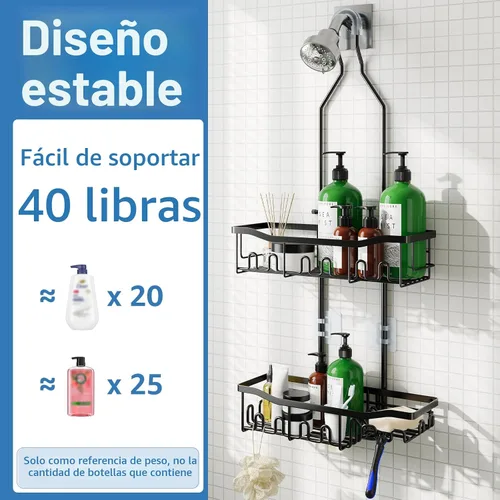 Vista 5 de Organizador de ducha mejorado de longitud extendida con ganchos, soporte para champú y jabón resistente a la oxidación, organizador de baño grande