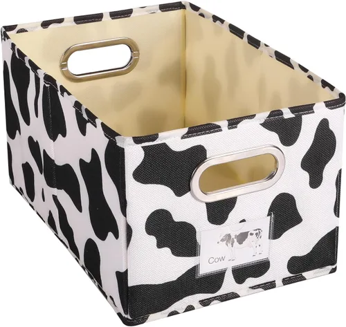 Vista 7 de ANMINY Cesta de tela con estampado de vaca con ventana para etiquetas, 17 x