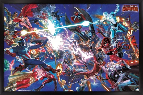Vista 8 de Trends International Marvel Comics Secrets Wars - Póster de pared de batalla de 14.725 x 22.375 pulgadas, versión enmarcada de madera de granero