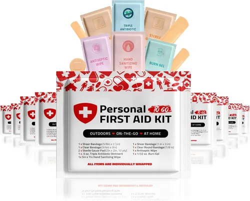 Vista 7 de Kit de primeros auxilios portátil de tamaño de viaje, paquete de 10 Perfecto para el hogar, oficina, automóvil, escuela, negocios, viajes