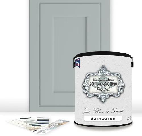 Vista 62 de Pintura TODO EN UNO, Abbey (gris cálido), Muestra de 8oz - Pintura duradera para gabinetes y muebles. Imprimación y capa superior incorporadas,
