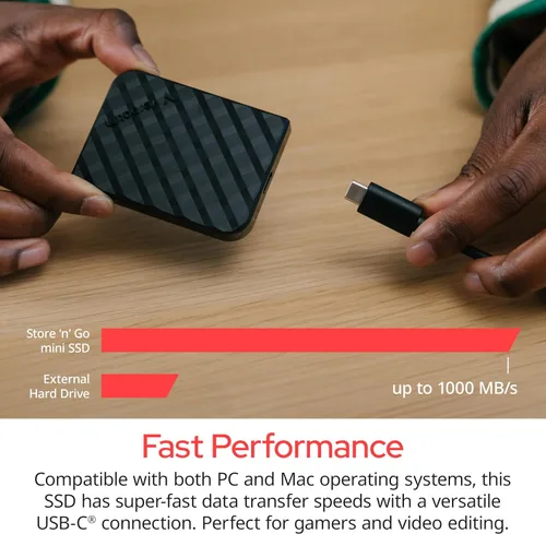 Vista 4 de Verbatim 2TB Store 'n' Go Mini Unidad externa de estado sólido USB 3.2 Gen 1 USB-C Conexión - Diamante Negro