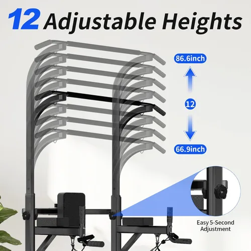 Vista 3 de Pull Up Tower Dip Station, Adjustable Free Standing Pull Up Bar, Multi-Function Power Tower for Home Gym Workout and Strength Training