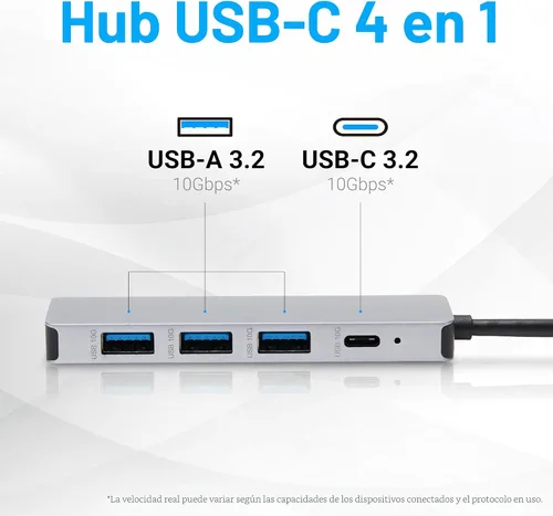 Vista 2 de Amazon Basics USB 3.2/3.1 Gen 2 Multipuerto USB C Hub Dock, 10Gbps, USB-C a 1xUSB-C/3xUSB-A, funciona con Windows/Mac, plata, negro