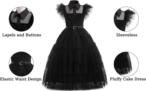 Vista 5 de Disfraz para niñas, disfraz de Halloween iluminado con calcetines, cinturón, collar, banda para el cabello