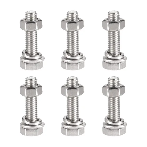 Vista 10 de uxcell Tornillos de cabeza hexagonal M6 x 0.787 in, tuercas, kits de arandelas planas y de bloqueo, pernos hexagonales de rosca completa de acero