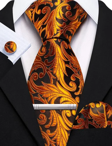 Vista 4 de Barry.Wang Eleagnt - Juego de gemelos para hombre, diseño de corbata, caja de regalo, clips de corbata, pañuelo