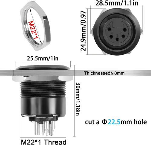 Vista 6 de QIANRENON Adaptador de soldadura de fijación con rosca XLR de 5 pines XLR hembra a terminal de soldadura, conector redondo de 5 polos XLR DMX Mount