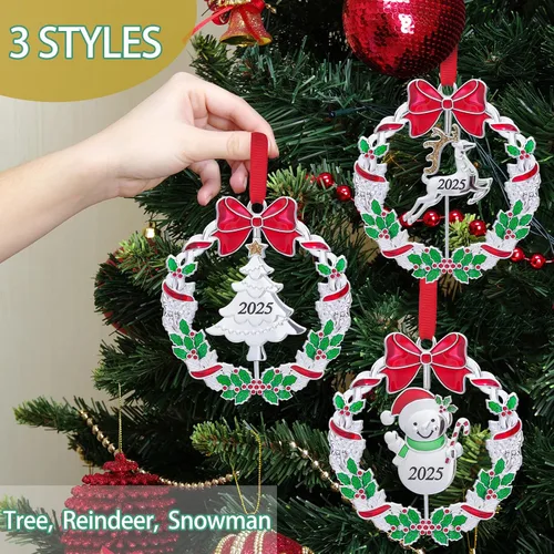 Vista 6 de Adornos de Navidad, Adornos Metálicos para Árbol de Navidad con Fecha 2025 Plateados Giratorios Divertidos Adornos de Navidad Decorativos Decoración