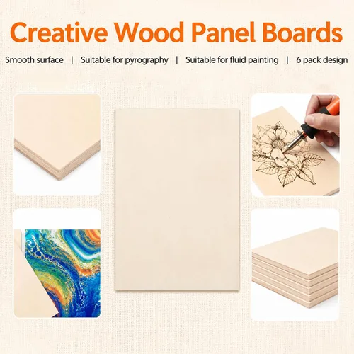 Vista 5 de Frcctre Paquete de 6 paneles de lienzo de madera de 9 x 12 pulgadas, tableros de lienzo de madera sin terminar para verter, arte, manualidades