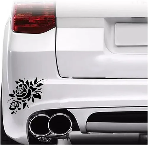 Vista 3 de MAKTEM Rosas con hojas, calcomanías sexys de automóvil para hombres y mujeres, calcomanías de automóvil de flores, accesorios de automóvil de Negro