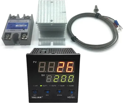 Vista 2 de 100V-240V pid Digital Temperature Controller Max Temperature Range 1372 Degrees Celsius+Radiator+2M K Thermocouple+Max 40A SSR(HD101)