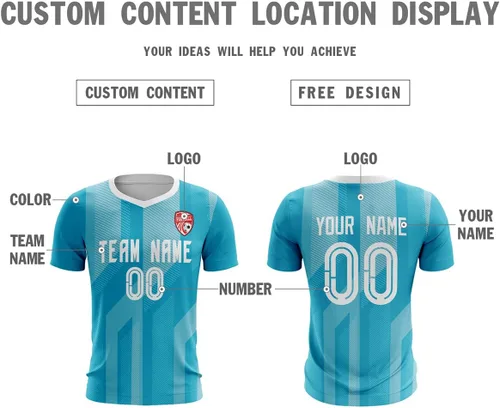 Vista 2 de Camiseta de fútbol personalizada para hombres y jóvenes, camisetas de fútbol atléticas personalizadas con el nombre del equipo y el logotipo