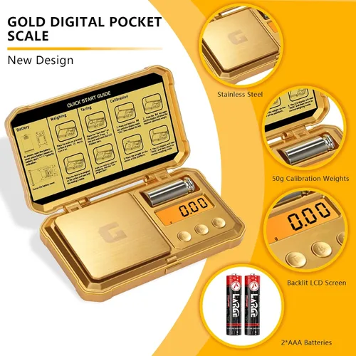 Vista 2 de GRAM PRES - Báscula digital de bolsillo de 10.58 oz x 0.00 oz de precisión, con pesos de 1.76 oz Small Mini High Precision Gold Scale Digital