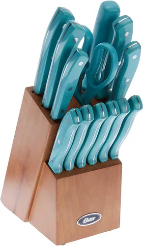 Vista 13 de Oster Ginley - Juego de 3 piezas de cubiertos de acero inoxidable de alto carbono con mango forjado triple remachado de ABS