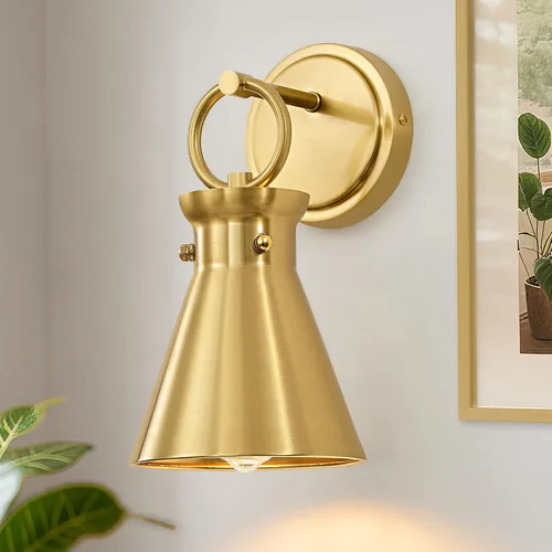 Vista 12 de Aplique de Pared Dorado de 1 Luz Cableado Montaje en Pared Estilo Moderno Rústico Accesorios de Luz de Tocador con Pantalla de Vidrio Transparente