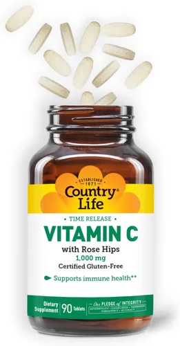 Vista 6 de Country Life Vitamina C 1000 mg con escaramujos - Suplemento de apoyo inmunológico de liberación temporal - Protección antioxidante - Vegano, sin