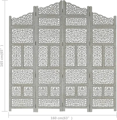 Vista 7 de Divisor de habitación de 4 paneles tallado a mano de madera de mango macizo, pantalla de privacidad de estilo clásico, pantalla de partición