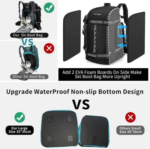 Vista 5 de Bolsa para Botas de Esquí de 65L, Bolsa de Viaje Grande Tipo Duffel, Mochila para Botas de Esquí de 1680D Nylon Impermeable y Acolchada