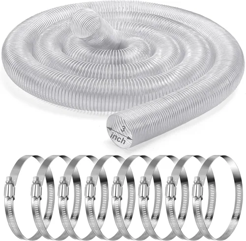 Vista 8 de Yaocom Manguera de recogida de polvo de PVC de 2.5 pulgadas y 30 pies con abrazaderas de acero inoxidable, flexible, transparente, resistente a